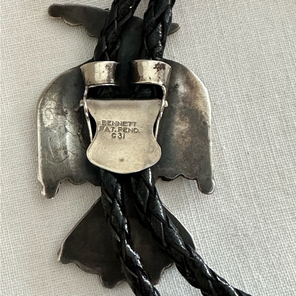 Vintage 1960s Native American Zuni Bolo Tie with Channel Inlay Thunderbird - Picture 7 of 8